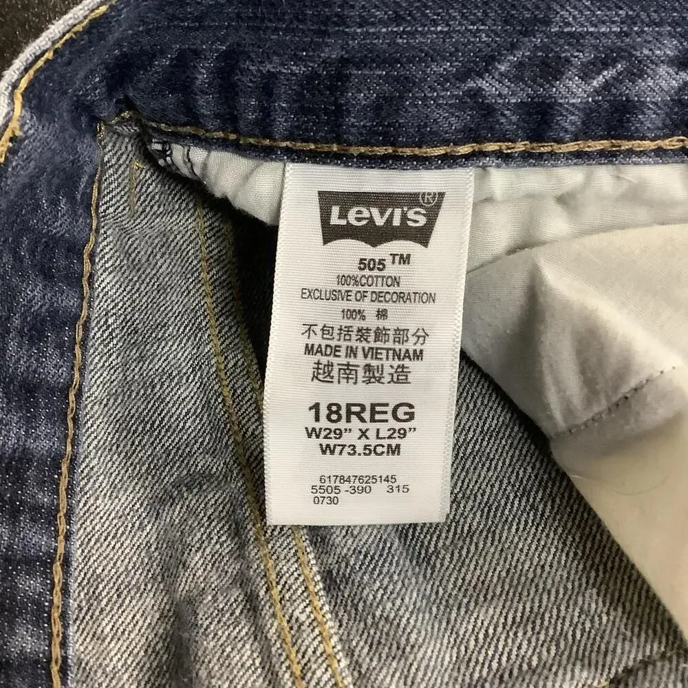 Levis 505 Jeans Boys Youth 18 Regular Blue Denim Straight Leg W29 L29 30x28